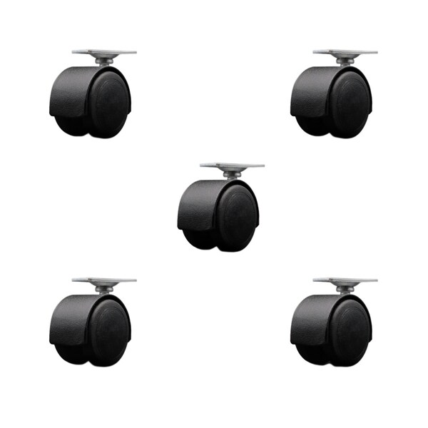 2'' Floor Safe Black Hooded Twin Wheel Caster Top Plate, 5PK